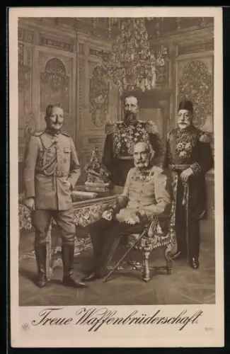 AK Treue Waffenbrüder, Viererbund, Kaiser Wilhelm II., Franz Josef v. Österreich, Sultan Mohammed V., Zar Ferdinad