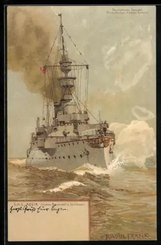 Künstler-AK Raoul Frank: Kriegsschiff S.M.S. Aegir auf hoher See