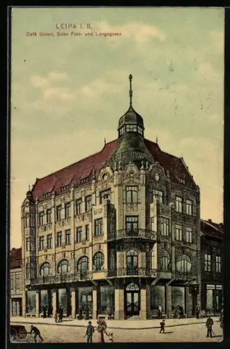 AK Leipa i. B., Cafe Union Ecke Post- und Langegasse