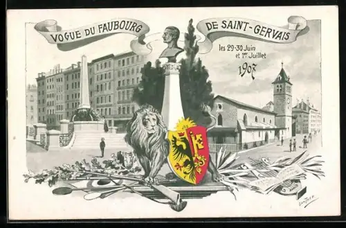 AK Geneve, Vogue du Faubourg de Saint-Gervais 1907, Eglise