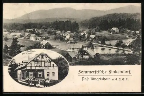 AK Finkendorf bei Ringelshain, Gasthaus zur Quelle, Ortspanorama