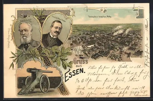 Lithographie Essen, Totalansicht der Krupp`schen Werke