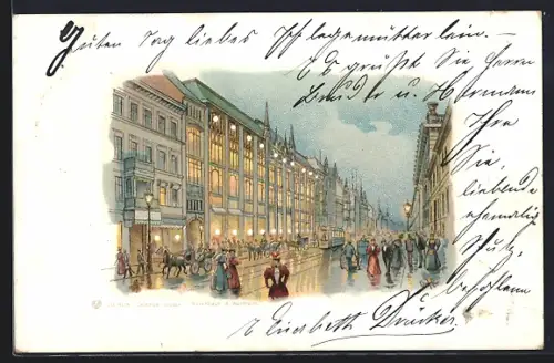 Lithographie Berlin, Leipziger Strasse, Warenhaus A. Wertheim