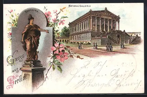 Lithographie Berlin, Besucher an der National-Galerie, Berolina