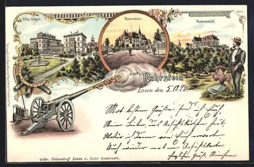 Lithographie Essen, Villa Hügel, Ruhrstein