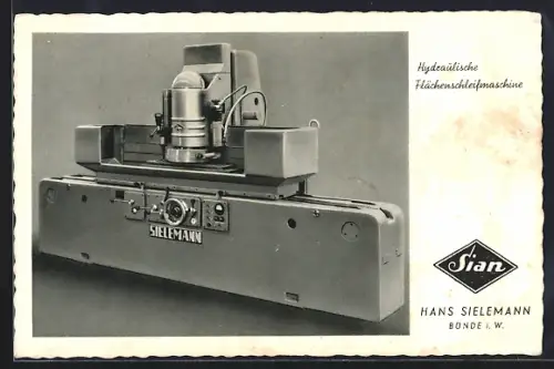AK Bünde i. W., Hydraulische Flächenschleifmaschine Sian Hans Sielemann, Reklame