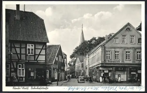 AK Bünde /Westf., Bahnhofstrasse mit Geschäften