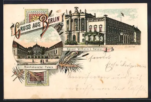 Lithographie Berlin, Reichskanzlerpalais, Kaiser Wilhelm I. Palais