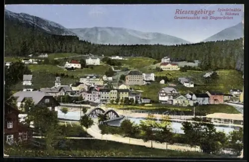 AK Spindelmühle i. Böhmen, Gesamtansicht mit Ziegenrücken, Riesengebirge