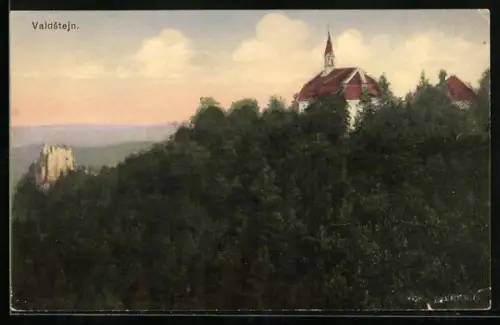 AK Valdstejn, Panorama mit Kirche