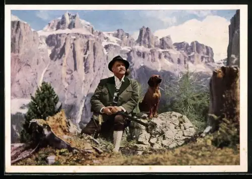 AK Filmszene Schloss Hubertus mit Friedrich Domin in den Dolomiten