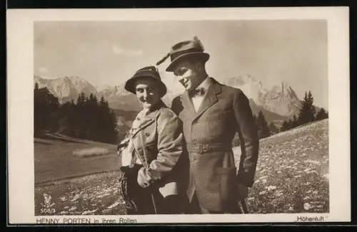 AK Schauspielerin Henny Porten mit Filmkollegen in Höhenluft
