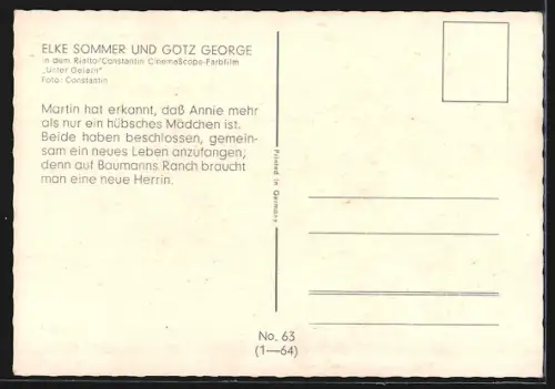 AK Filmszene aus Karl Mays Unter Geiern, Elke Sommer und Götz George