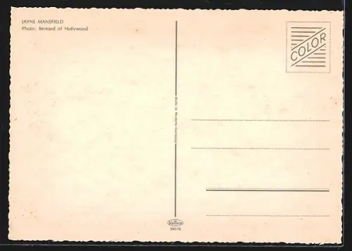AK Pin-Up-Girl Jayne Mansfield auf einem Bett liegend