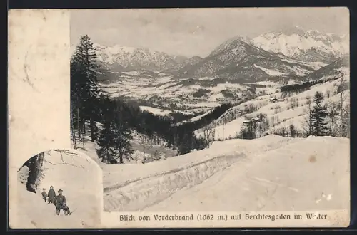 AK Berchtesgaden, Blick von Vorderbrand im Winter, Alpenwirtschaft Vorderbrand