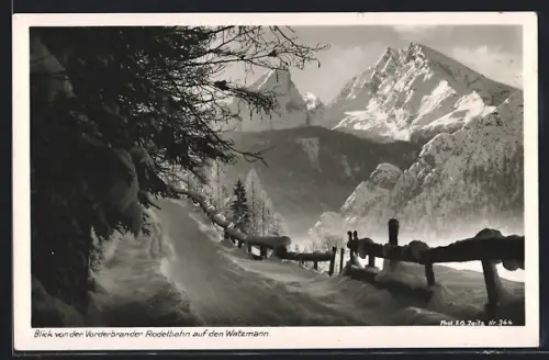 AK Vorderbrand, Rodelbahn, Blick auf den Watzmann