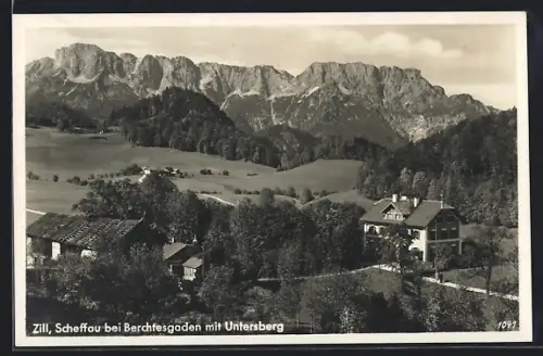 AK Scheffau bei Berchtesgaden, Zill, Untersberg, Landschaftspanorama