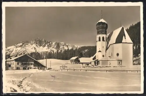 AK Au bei Berchtesgaden, Kirche, Gasthaus Au