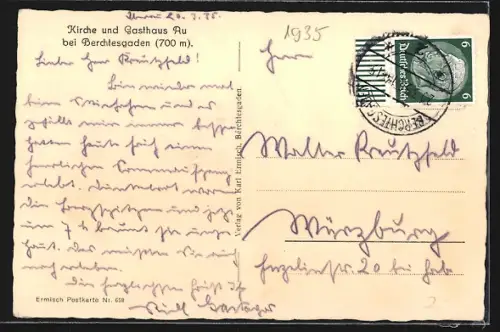 AK Au bei Berchtesgaden, Kirche, Gasthaus Au