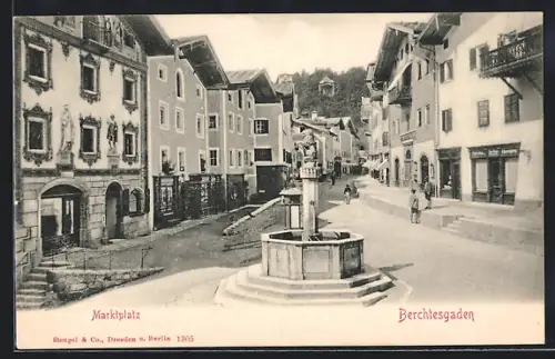 AK Berchtesgaden, Marktplatz mit Brunnen