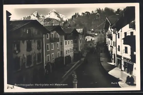 AK Berchtesgaden, Marktplatz, Blick zum Watzmann