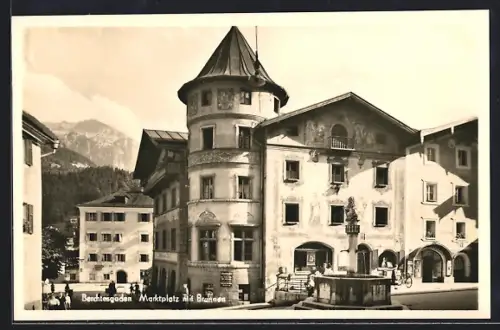 AK Berchtesgaden, Marktplatz mit Brunnen