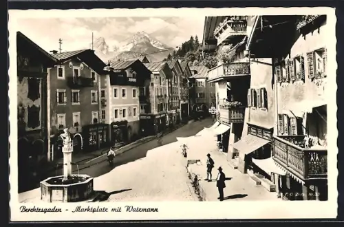 AK Berchtesgaden, Marktplatz mit Watzmann