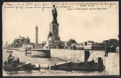 AK Port Said, Statue of De Lesseps and the lighthouse