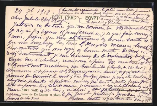 AK Port Said, Statue of De Lesseps and the lighthouse