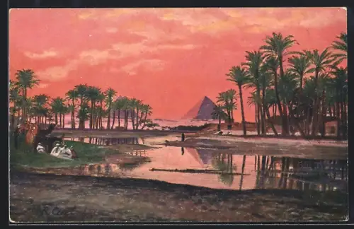 Künstler-AK Gizeh, Die Pyramiden zu Gizeh
