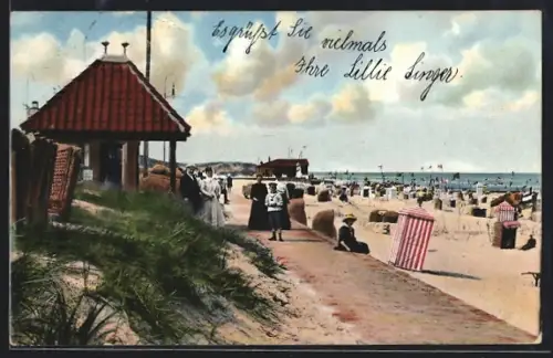 AK Wangeroog, Partie am Strande, Strandkörbe, Promenade