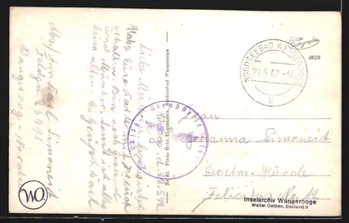 AK Wangerooge, Strandansicht mit Uhrenturm und Promenade