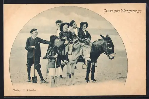 AK Wangerooge, Kinder am Strand mit Esel