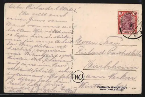 AK Wangeroog, Strand mit Strandkörben und Flaggen