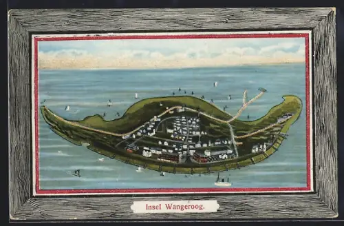 AK Wangerooge, Ansicht der Insel Wangerooge im Passepartout