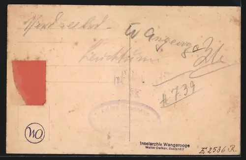 AK Wangerooge, Ortspartie mit Blick auf den Leuchtturm