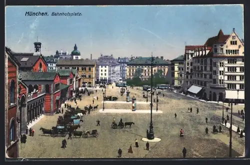 AK München, Bahnhofsplatz mit Strassenbahn