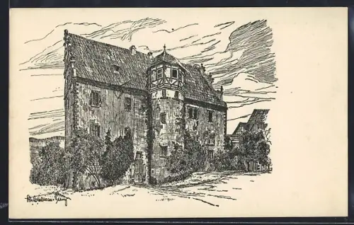 Künstler-AK Schlitz i. Hessen, Ansicht der Hinterburg