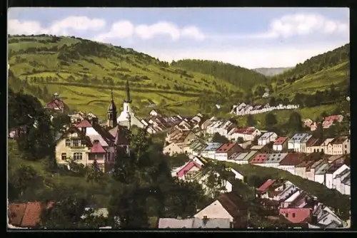 AK St. Joachimstal, Teilansicht mit Kirche