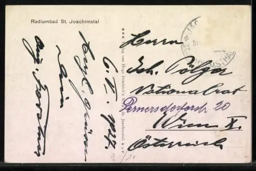 AK St. Joachimstal, Teilansicht mit Kirche