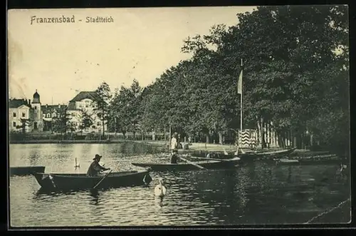 AK Franzensbad, Stadtteich mit Ruderbooten