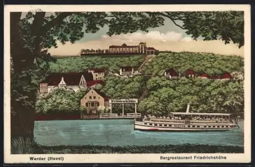 AK Werder /Havel, Bergrestaurant Friedrichshöhe mit Dampfer Neptun