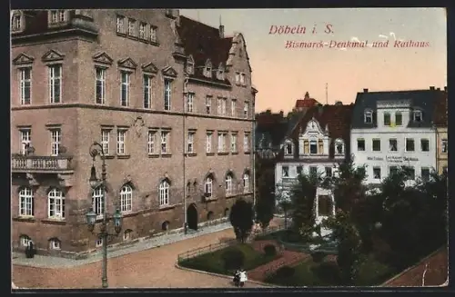 AK Döbeln i. S., Bismarck-Denkmal und Rathaus