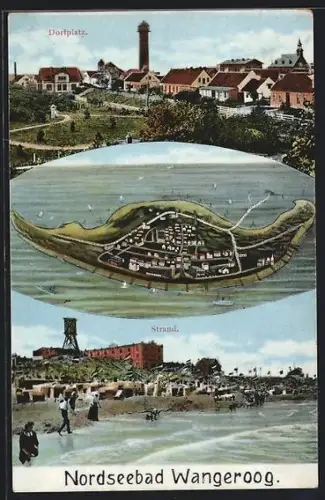 AK Wangerooge, Dorfplatz, Strand, Ansicht der Insel