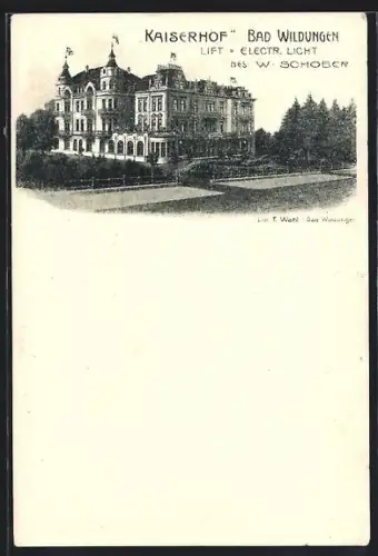 Lithographie Bad Wildungen, Hotel Kaiserhof W. Schoben