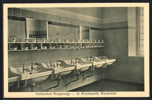AK Wangerooge, Nordseebad, St. Willehadstift, Waschraum, Innenansicht