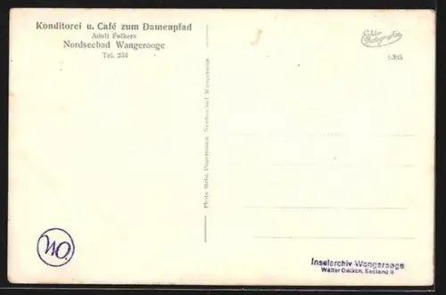 AK Wangerooge, Konditorei & Café zum Damenpfad, Bes. Adolf Folkers, Innenansicht