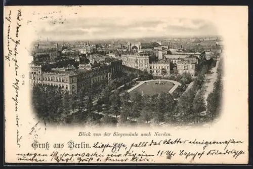 AK Berlin-Tiergarten, Blick von der Siegessäule nach Norden