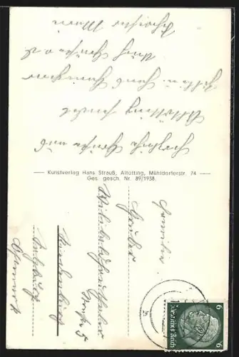 AK Altötting, Strassenpartie mit Kirche und Schwalbe