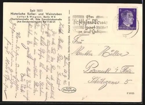 AK Berlin, Gasthof Lutter & Wegner, Charlottenstrasse 49 Ecke Französische Strasse